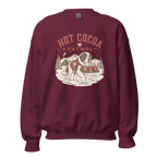 Maroon sweatshirt with 'Hot Cocoa Patrol' graphic on a white background