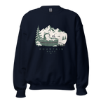 Navy blue sweatshirt with mountain graphic and 'Mountain Mood' text on a white background