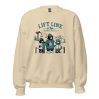 Sand colored sweatshirt with bear graphic and 'Lift Line Legends' text on a white background