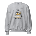 Sport gray sweatshirt with a graphic of a ski lift and text 'Ski Fast Nap Faster' on a white background