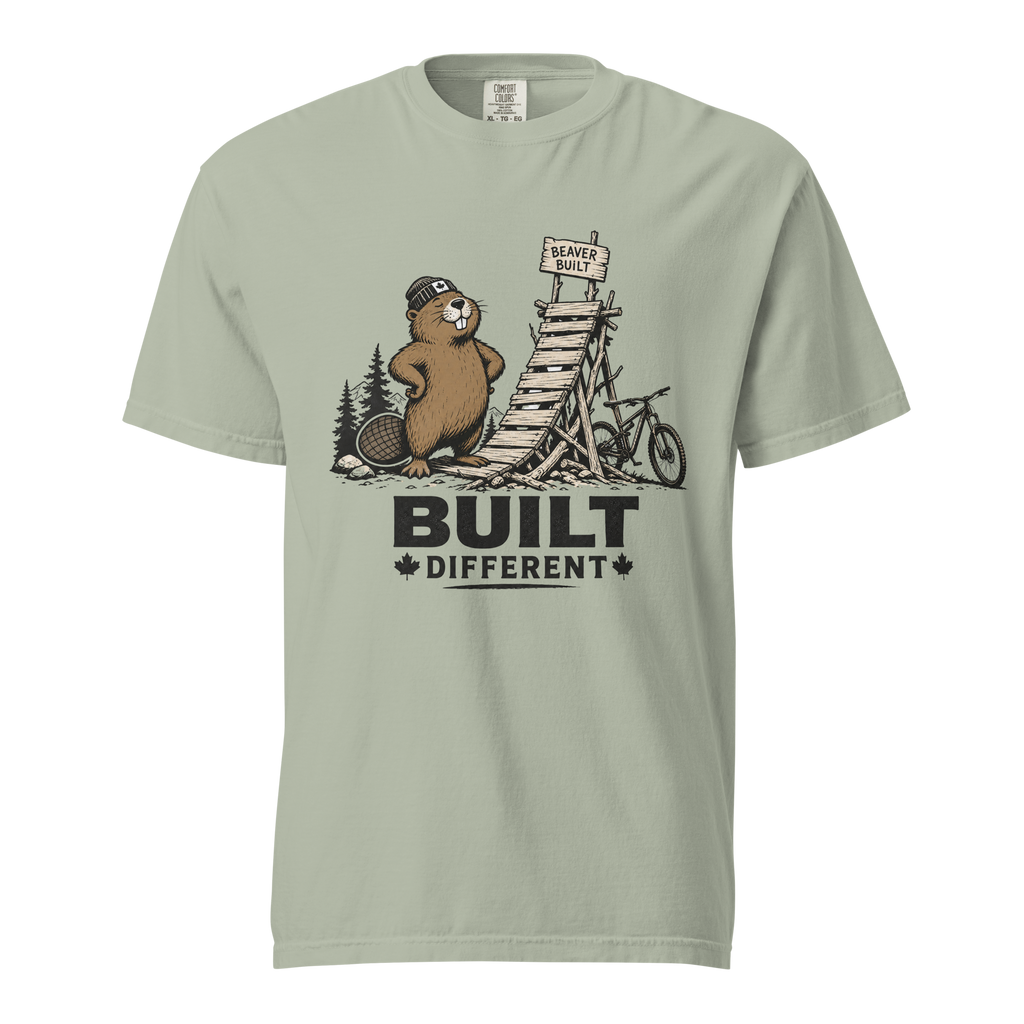 Bay green t-shirt with beaver graphic and 'Built Different' text.