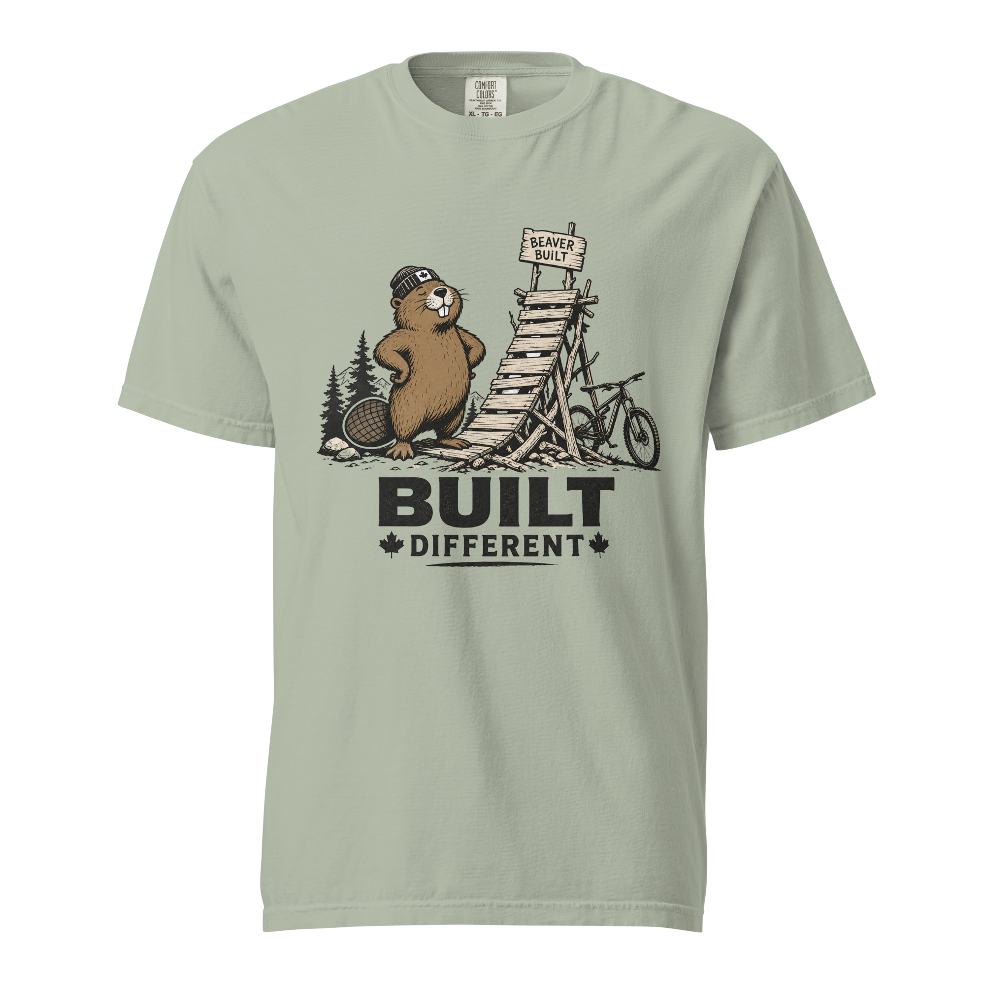 Bay green t-shirt with beaver graphic and 'Built Different' text.