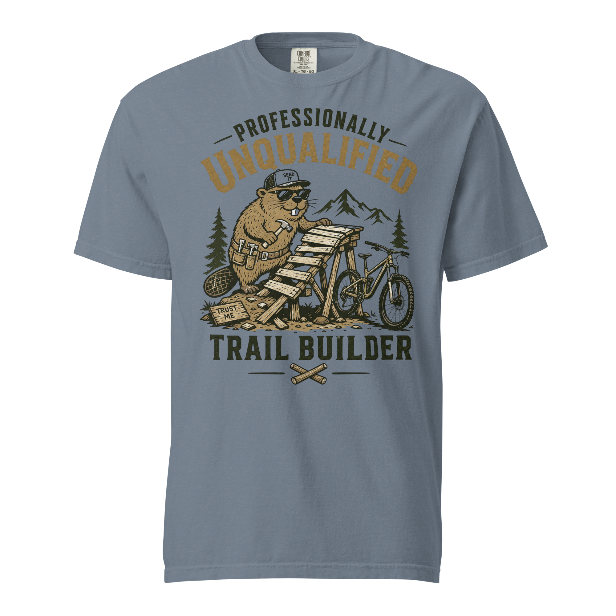 Gray t-shirt with graphic design of a beaver and text on a white background