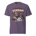 Grape purple t-shirt with graphic design and text on a white background