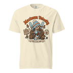 Ivory colored t-shirt with a sloth graphic and 'Maximum Velocity' text on a white background