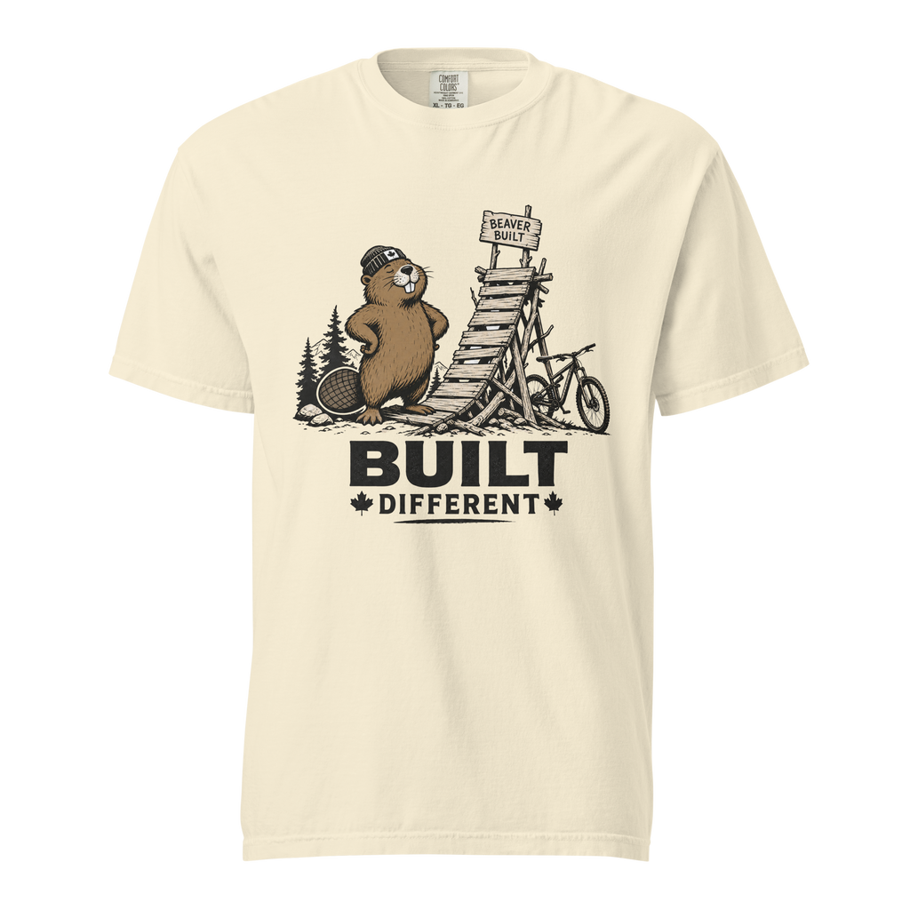Ivory white t-shirt with beaver graphic and 'Built Different' text.