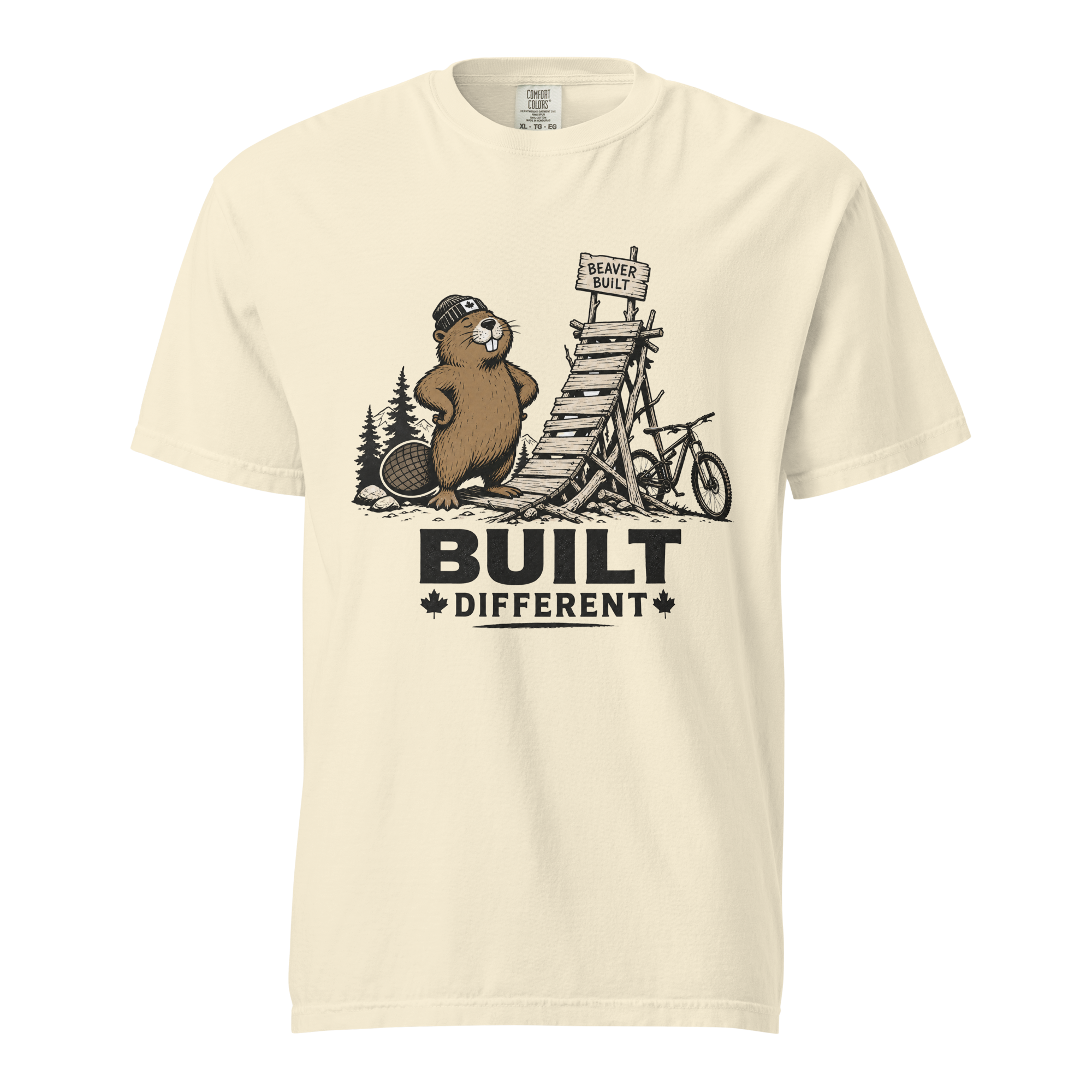 Ivory white t-shirt with beaver graphic and 'Built Different' text.
