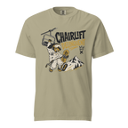 Khaki colored t-shirt with a graphic of a snowboarder and 'Chairlift Delinquent' text on a white background