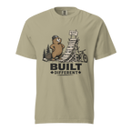 Khaki colored t-shirt with beaver graphic and 'Built Different' text.