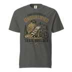 Gray t-shirt with a bear graphic and text on a white background