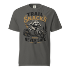Pepper gray t-shirt with a raccoon graphic and text on a white background