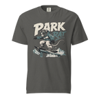 Pepper gray t-shirt with 'PARK RAT' text and a snowboarding rat.