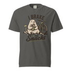Pepper gray t-shirt with 'I Brake For Snacks' text and a marmot eating a bar with a mountain bike on the side.